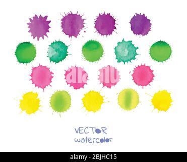 Rainbow colors watercolor vector stains set. Vector watercolor spot Stock Vector