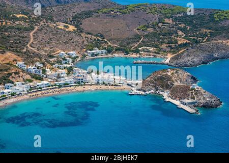 Aerial view over Kapsali town in Kythera island, Greece. Beautiful Mediterranean colors in a hot sunny day in Greece Stock Photo