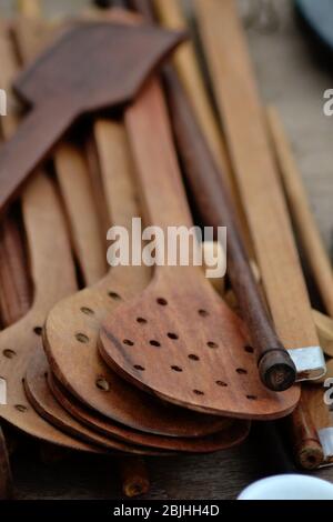 Wood kitchen utensils over wooden Stock Photo