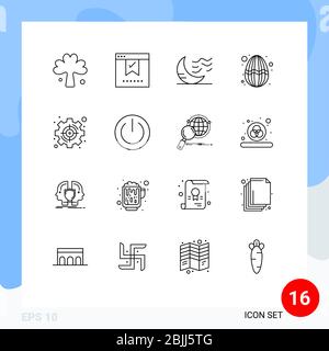Pictogram Set of 16 Simple Outlines of holiday, easter, office, weather, night Editable Vector Design Elements Stock Vector