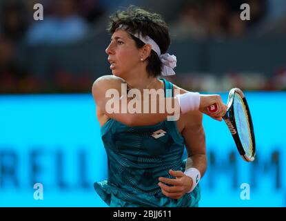 Carla Suarez Navarro of Spain in action during her first-round match at