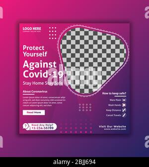 Coronavirus Social Media Banner Template, Medical health covid 19 social media banner about coronavirus, social media banner vector template Stock Vector