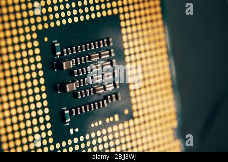 Computer processor chip on black background close-up, technology concept Stock Photo