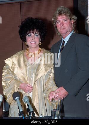 Elizabeth Taylor actress with her husband Larry Fortensky arriving at ...