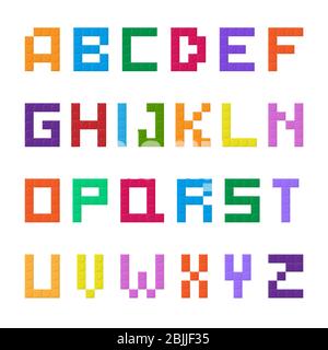 Alphabet made of designer cubes. Stock illustration for design and decoration isolated on white background. Stock Vector