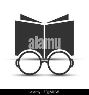 Vector icon for books and glasses. Stock illustration isolated on a white background. Simple design. Stock Vector