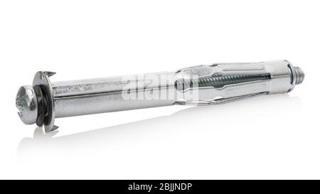Ceiling anchor bolt with dowel, isolated on white background. Photo Stacking Stock Photo