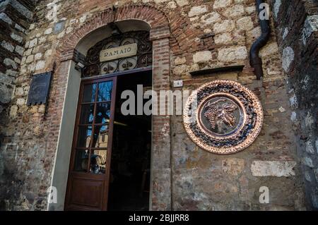 MONTEPULCIANO, ITALY - APRIL 15, 2013: Small italian wine shop in Montepulciano Stock Photo