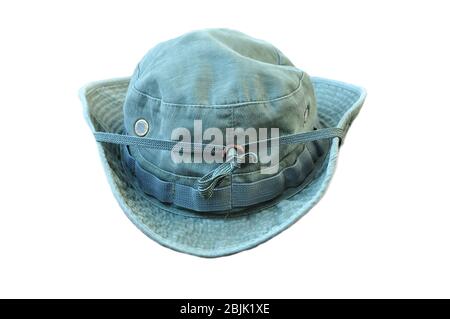 Green military boonie hat on white back ground. Stock Photo