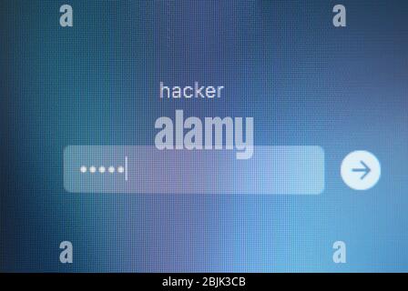 Entering password on screen for receiving access to account of program Stock Photo