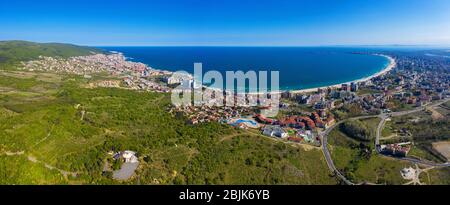 Aerial view of drone to sea resort Sunny Beach on the Bulgarian Black Sea coast Stock Photo
