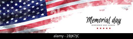 Memorial Day background illustration. text Memorial Day, remember and honor with America flag watercolor painting isolated on white background Stock Photo