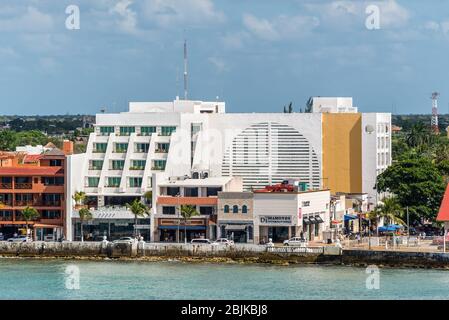 San Miguel de Cozumel, Mexico - April 25, 2019: View of the Hotel Casa Mexicana in San Miguel de Cozumel, Caribbean. View from the cruise ship. Stock Photo