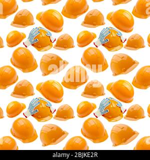 Seamless Pattern of helmets on white background. Hard safety helmet hat for safety project of workman as engineer or worker Stock Photo