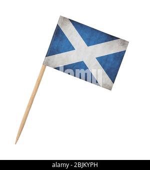 Small paper flag of Scotland on wooden stick, isolated on white Stock Photo