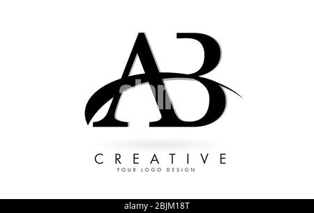 AB A B letters logo with black swoosh. Vector Illustration with letters A and B. Stock Vector