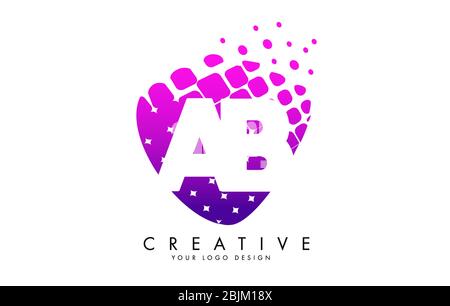 H Letter Logo with Pink Letters and Purple Color Particles Dots Design ...