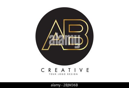 Golden Letters AB A B Logo with monogram design. Simple AB Icon with Black Circle. Creative Stamp Vector Illustration with letters A and B. Stock Vector