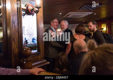 Jeremy Corbyn, who has just been elected as the leader of the Labour Party thanking his supporter at a private party at the bar of The Sanctuary House Stock Photo