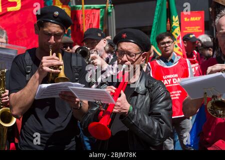Start of the May Day march from Clerkenwell Green to Trafalgar Square where there was a rally, before the march set off it was addressed by Jeremy Cor Stock Photo