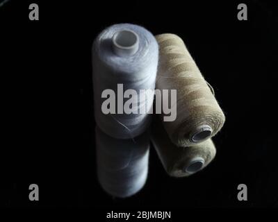 Sewing Needle thread scissors thimble tailor buttons Stock Photo