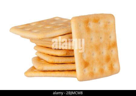 crackers pile on white background. Close up. Stock Photo