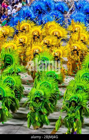 Carnaval parade of Unidos de Vila Isabel samba school in the Sambadrome, Rio de Janeiro, Brazil.