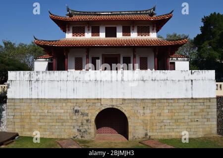 Historical Great South Gate of Tainan city, Taiwan. Inscription: 寧南門 'Gate of the Pacified South' Stock Photo