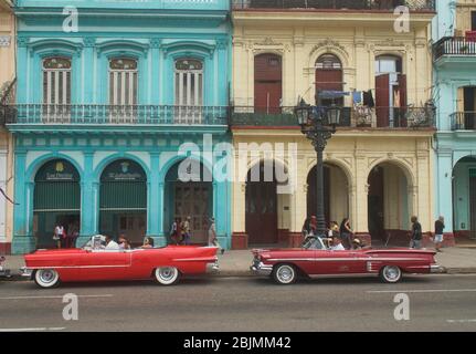 Vintage automobiles and crumbling colonial architecture, Havana, Cuba.