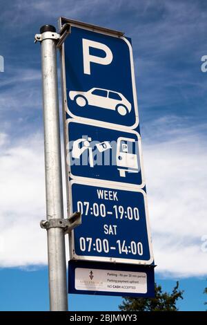 South Africa, Stellenbosch, The Braak, Bloem Street, pay parking restrictions sign Stock Photo