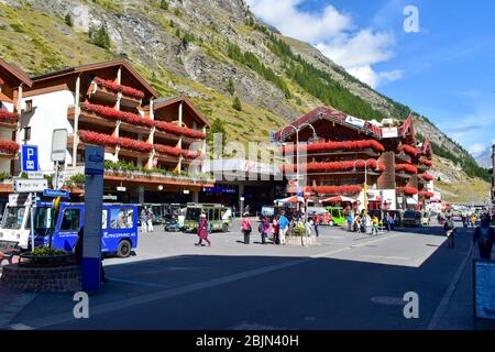 Zermatt, Switzerland - September 28, 2019: Train station in Zermatt. Stock Photo