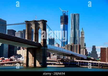Brooklyn bridge from East river Stock Photo