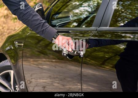 Car's door with keyless system. Use wallpapers or backgrounds to transport vehicles and cars or car images Stock Photo