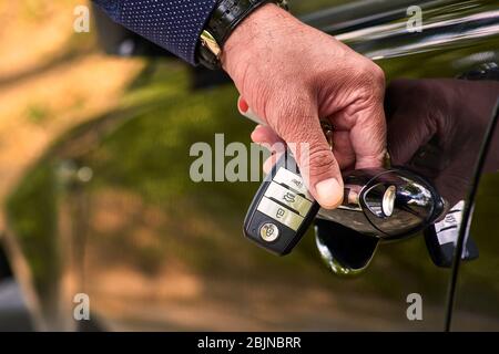 Car's door with keyless system. Use wallpapers or backgrounds to transport vehicles and cars or car images Stock Photo