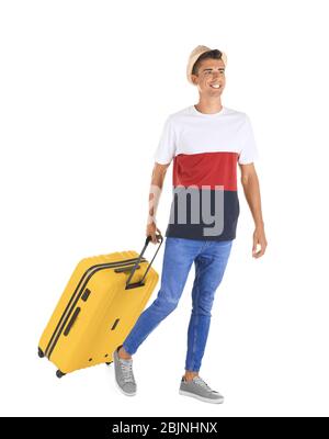 Attractive male tourist on white background Stock Photo