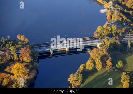 bridge Obergraben-Bruecke along the Friedrichstrasse in Wetter (Ruhr), 31.10.2016, aerial view, Germany, North Rhine-Westphalia, Wetter (Ruhr) Stock Photo