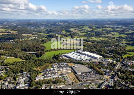 Construction sites for new construction residential area of detached housing estate on the former Woeste-terrain in Velbert, 05.10.2016, aerial view, Germany, North Rhine-Westphalia, Bergisches Land, Velbert Stock Photo