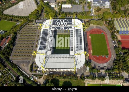 Signal Iduna Park with the stadiums Westfalenstadion and Rote Erde in Dortmund, 22.09.2016, aerial view, Germany, North Rhine-Westphalia, Ruhr Area, Dortmund Stock Photo