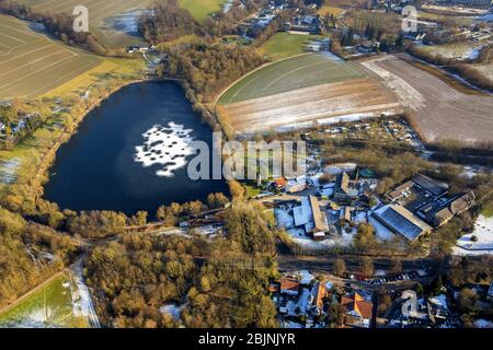 , ponds for fish farming Abtskuecher Teich in Heiligenhaus, 26.01.2017, aerial view, Germany, North Rhine-Westphalia, Heiligenhaus Stock Photo