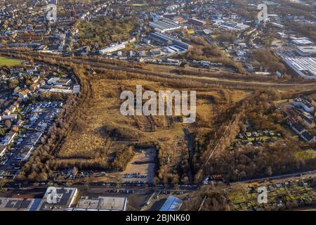 Development area and building land fallow GMU industry fallow in the Ruppel street in the Provitze with scrap yard in Bochum-Hofstede, 05.01.2016, aerial view, Germany, North Rhine-Westphalia, Ruhr Area, Bochum Stock Photo