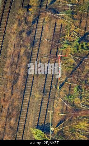 Development area of the decommissioned and unused land on the former marshalling yard and railway station of Deutsche Bahn in the district Dellviertel, 26.01.2017, aerial view, Germany, North Rhine-Westphalia, Ruhr Area, Duisburg Stock Photo