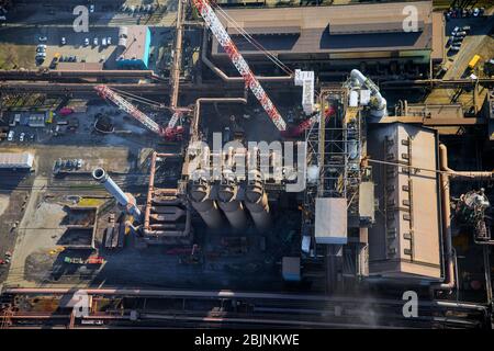 , production facilities of the steelworks Huettenwerke Krupp Mannesmann GmbH in Duisburg, 26.01.2017, aerial view, Germany, North Rhine-Westphalia, Ruhr Area, Duisburg Stock Photo