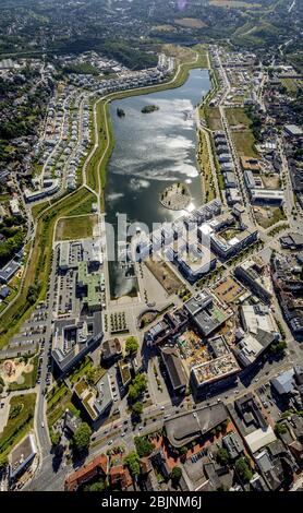 , lake Phoenix-See in Dortmund-Hoerde, 03.07.2017, aerial view, Germany, North Rhine-Westphalia, Ruhr Area, Dortmund Stock Photo