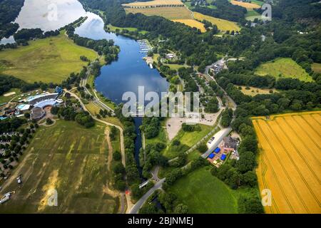 , lake Kemnade in Bochum with creek Oelbach and leisure par Heveney, 06.07.2017, aerial view, Germany, North Rhine-Westphalia, Ruhr Area, Bochum Stock Photo