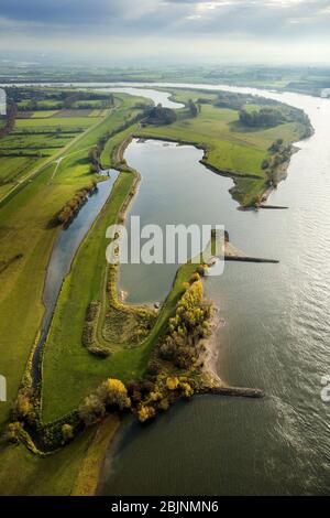 bay at river Rhine at Voerde, 23.11.2016, aerial view, Germany, North Rhine-Westphalia, Voerde (Niederrhein) Stock Photo