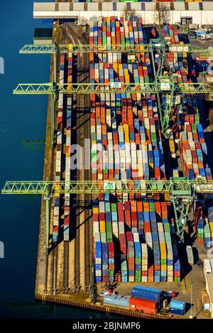 , Container terminal in port of Dortmund, 15.02.2017, aerial view, Germany, North Rhine-Westphalia, Ruhr Area, Dortmund Stock Photo