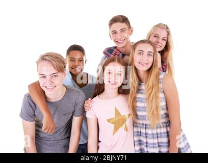 Cute teenagers on white background Stock Photo