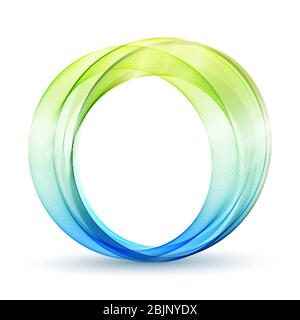 Blue,green circle frame. Abstract flow of transparent vector waves. Shape of a circle. Stock Vector