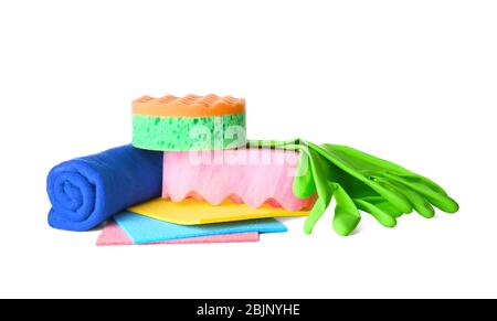 Car cleaning supplies on white background Stock Photo