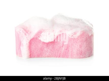 Sponge with suds on white background Stock Photo